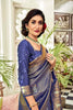 Denim Blue Kanjivaram Silk Saree With Zari Border Blouse