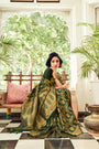 Army Green Kanjivaram Silk Saree With Zari Border Blouse