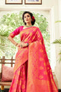 Dark Punch Pink Kanjivaram Silk Saree With N Golden Zari Design