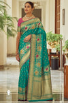 Morpich Color Silk Saree With Golden Zari Border and Rich Pallu
