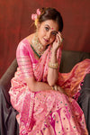 Flamingo Pink Zari Design Silk Saree With Matching Blouse