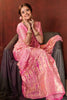 Flamingo Pink Zari Design Silk Saree With Matching Blouse
