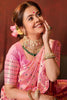 Flamingo Pink Zari Design Silk Saree With Matching Blouse