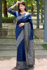 Stylish Rich Pallu Navy Blue Colour Silk Saree With Blouse