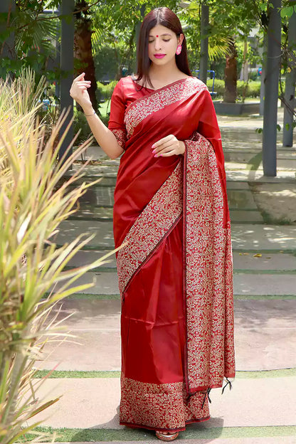 Beautiful Rich Pallu Red Colour Silk Saree With Blouse