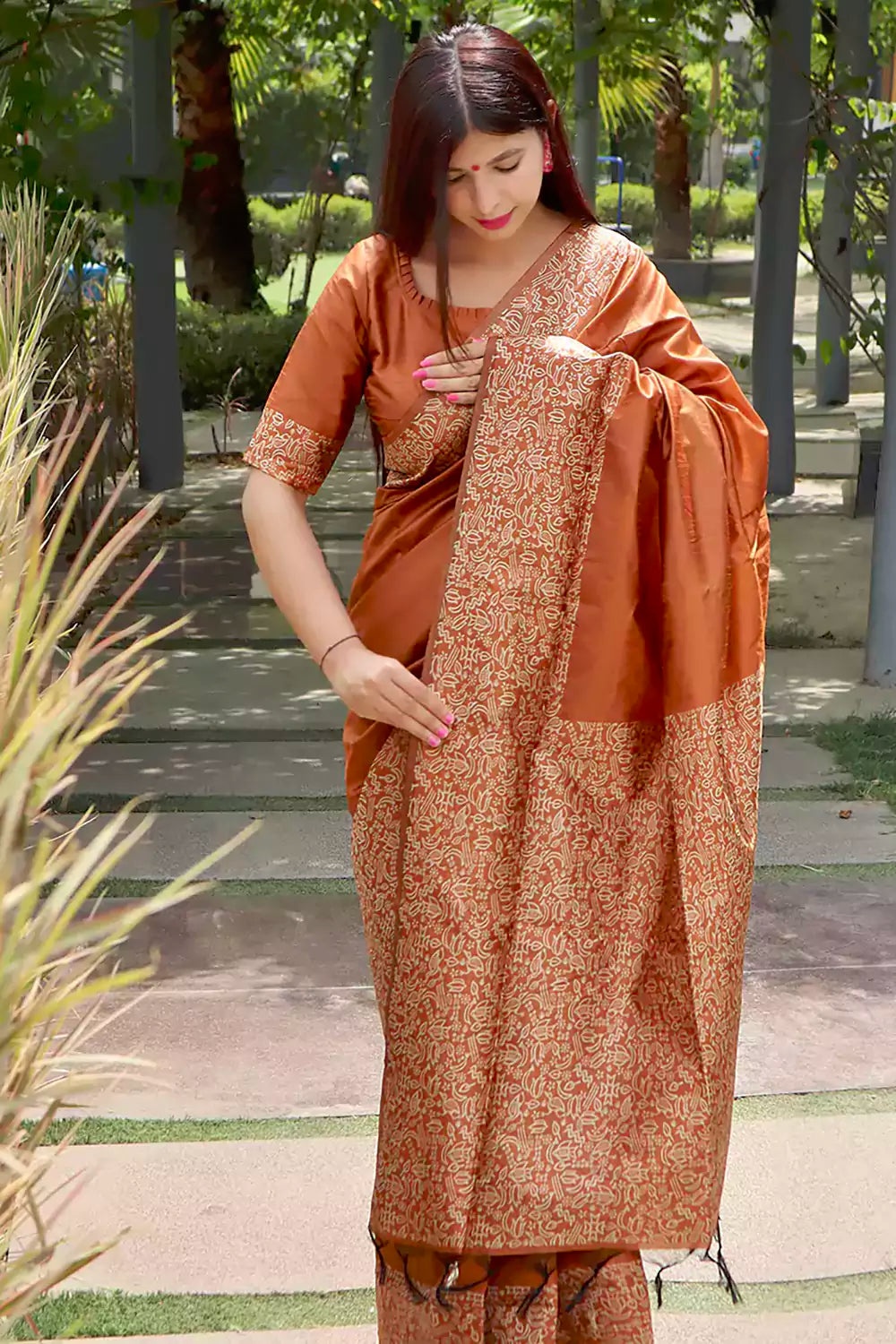 Latest Rich Pallu Cider Orange Colour Silk Saree With Blouse
