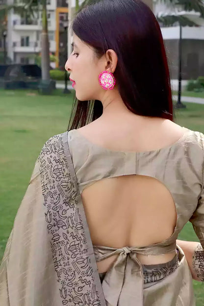Beautiful Rich Pallu Cream Colour Silk Saree With Blouse