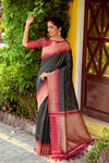 Fancy Black Colour South Silk Saree With Zari Weaving