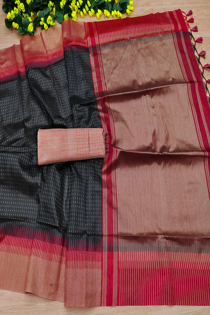 Black South Silk Saree With Zari Weaving Work