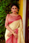 Beautiful Cream Colour South Silk Saree With Zari Weaving