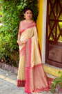 Beautiful Cream Colour South Silk Saree With Zari Weaving