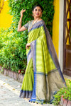 Green South Silk Saree With Zari Weaving Work