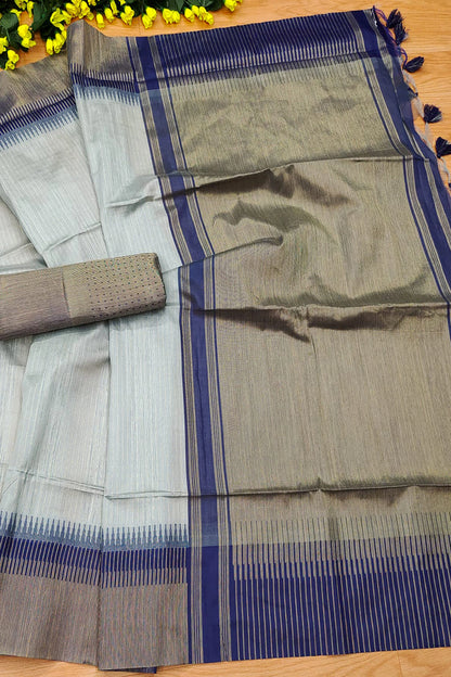 Gray South Silk Saree With Zari Weaving Work