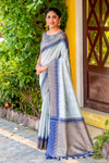 Grey Colour South Silk Saree With Fancy Blouse