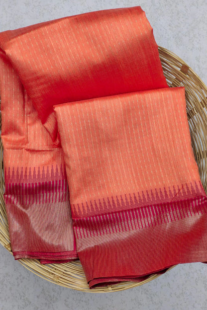 Peach South Silk Saree With Zari Weaving Work