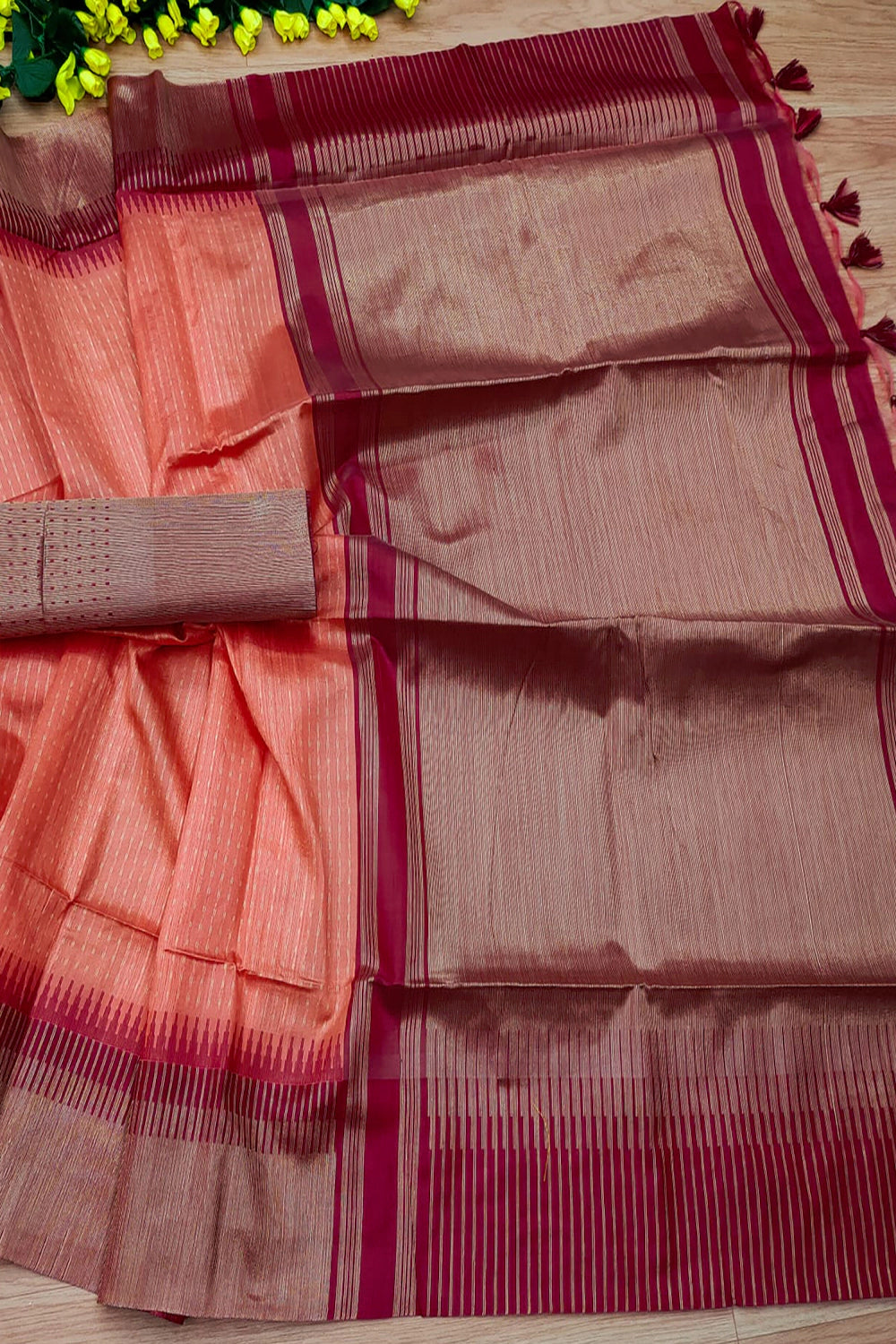 Peach South Silk Saree With Zari Weaving Work