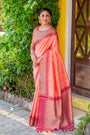 Beautiful Peach Colour South Silk Saree With Fancy Blouse