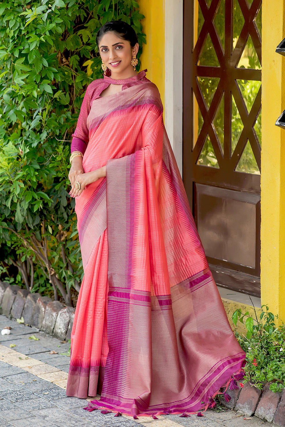 Blush Pink Colour South Silk Saree With Weaving Work