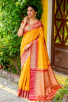 Stylish Yellow Colour South Silk Saree With Fancy Blouse