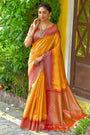 Stylish Yellow Colour South Silk Saree With Fancy Blouse