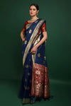 Gorgeous Blue Tussar silk Patola weaving Silk saree