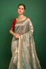 Fancy Cream And Red Zari Woven Border Silk Saree
