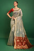 Fancy Cream And Red Zari Woven Border Silk Saree