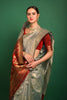 Fancy Cream And Red Zari Woven Border Silk Saree