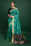 Beutiful Rama Tussar Silk Patola Weaving With Zari Border Saree