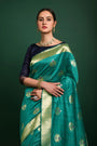 Beutiful Rama Tussar Silk Patola Weaving With Zari Border Saree