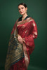 Hot Red With Green Color Blouse Tussar Silk Saree