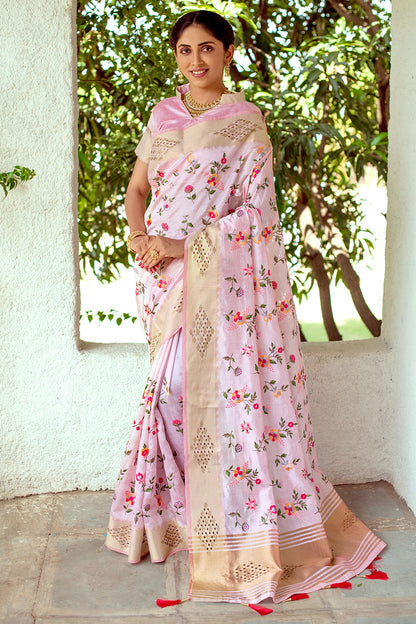 Blush Pink Mysore Silk With Swarovski Diamond Saree