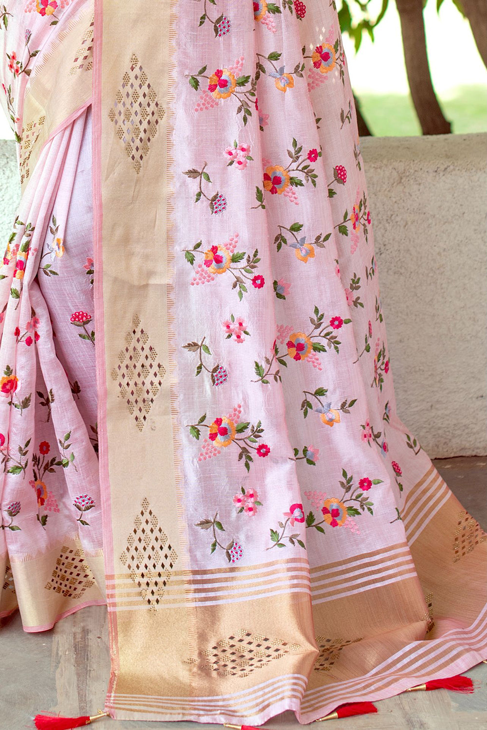 Blush Pink Mysore Silk With Swarovski Diamond Saree