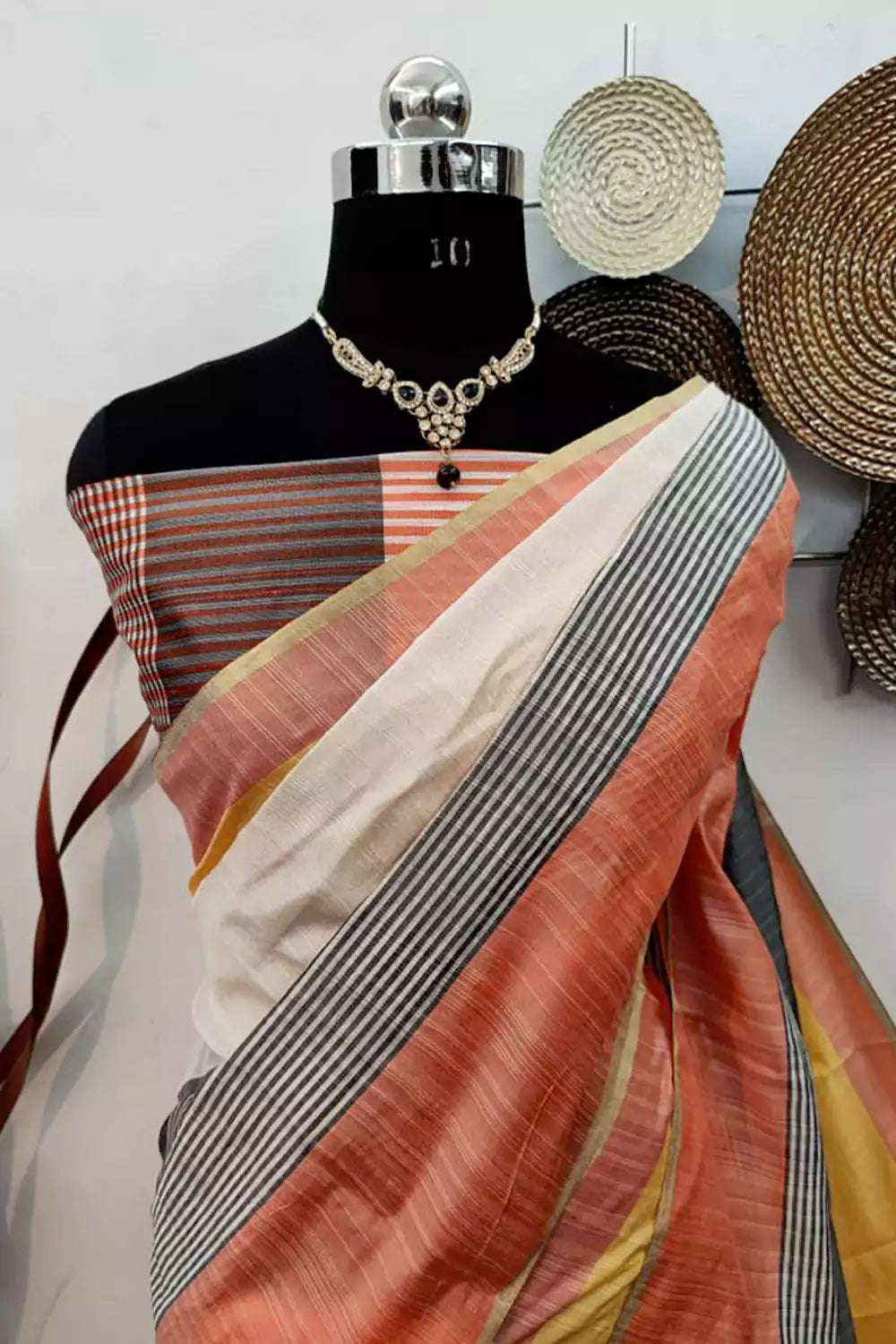 Multicolour Raw Silk Saree With Fancy Blouse