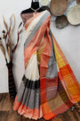 Multicolour Raw Silk Saree With Fancy Blouse