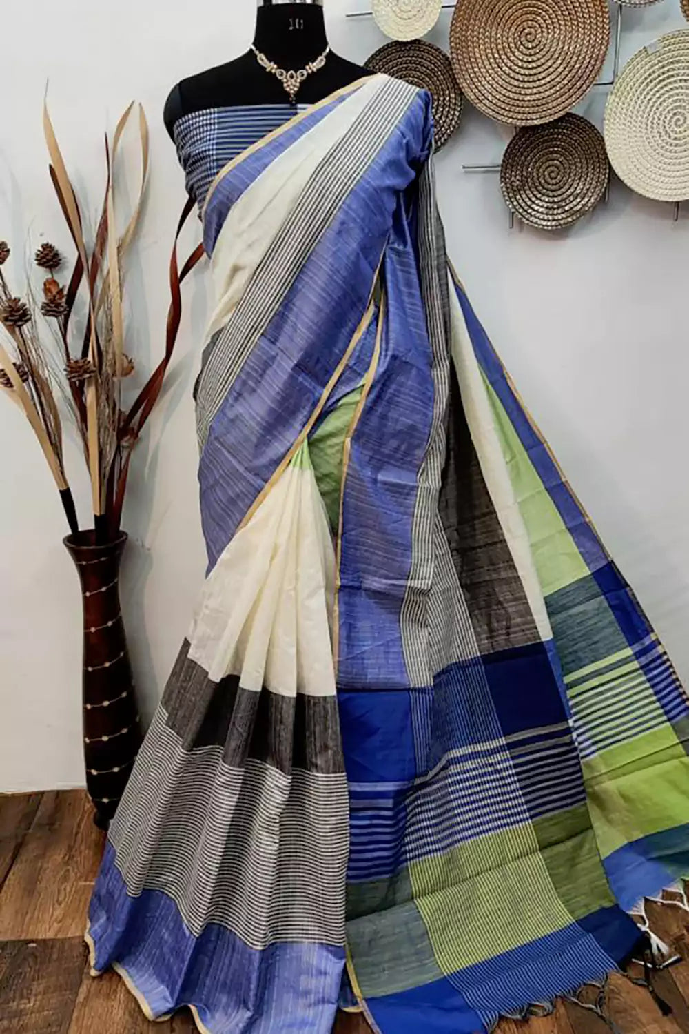 Multi Colour Raw Silk Saree With Printed Work