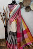 Unique Multicolour Raw Silk Saree With Designer Blouse