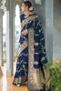 Navy Blue Banarasi Silk Saree With Beautiful Pallu
