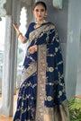 Navy Blue Banarasi Silk Saree With Beautiful Pallu