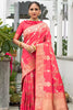 Peach Banarasi Silk Saree With Beautiful Pallu