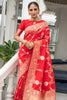 Red Banarasi Silk Saree With Beautiful Pallu
