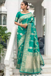 Teal Blue Banarasi Silk Saree With Weaving work