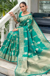 Teal Banarasi Silk Saree With Beautiful Pallu