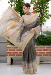 Unique Grey Tussar Silk Saree With Designer Blouse