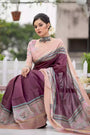 Unique Maroon Tussar Silk Saree With Designer Blouse