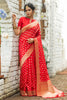Rose Red Soft banarasi katan silk saree with fancy tassels