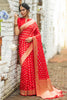 Rose Red Soft banarasi katan silk saree with fancy tassels