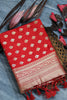 Rose Red Soft banarasi katan silk saree with fancy tassels