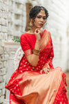 Rose Red Soft Banarasi Katan Silk Saree With Fancy Tassels