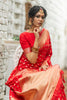 Rose Red Soft banarasi katan silk saree with fancy tassels